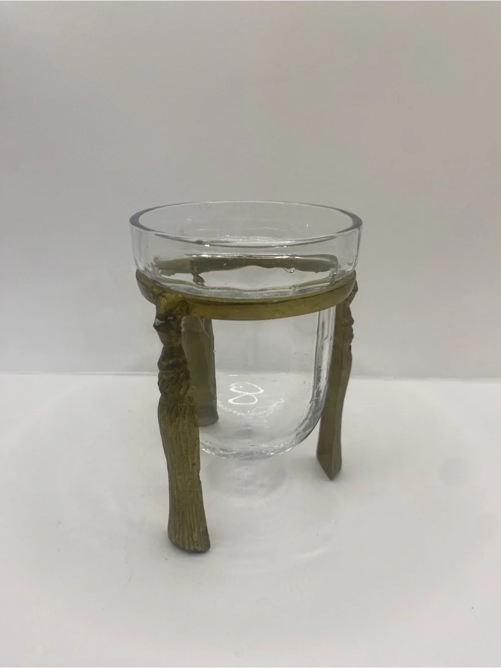 Glass Tealight With Decorative Tassel Detail Brass Stand 4” Height
